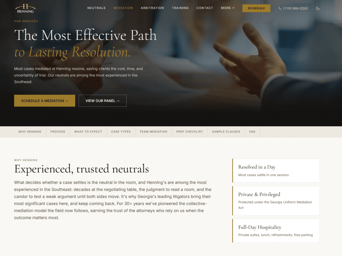 Mediation page on the new henningmediation.com